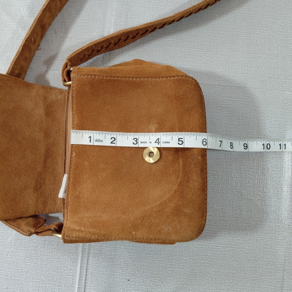 American Eagle Genuine Suede Cow Leather Crossbody Purse Brown - Picture 12 of 15